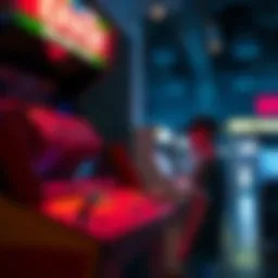 An arcade machine displaying an error message indicating a malfunction, with a player waiting nearby.