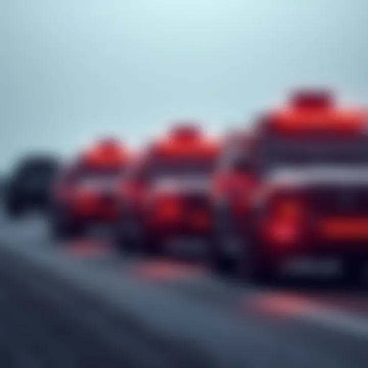 A convoy of armored vehicles designed for executives, showcasing heavy security features and a sleek design.