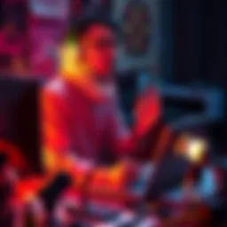 An artist creating digital artwork while discussing cryptocurrency and community engagement on a computer