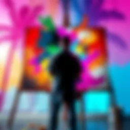 An artist stands in front of a canvas, expressing emotions through vibrant colors while reflecting their journey of self-identity and resilience.