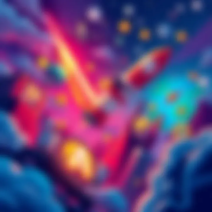 Artus Crypto Investment Adventure Dynamic illustration of chaotic investment landscape with cryptocurrencies and humor elements