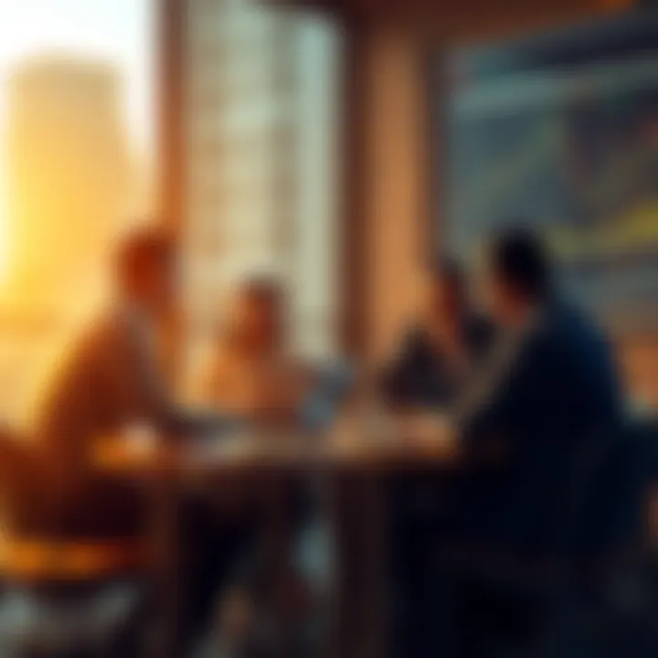 A group of Asian crypto traders discussing strategies and sharing insights around a table with laptops and charts.