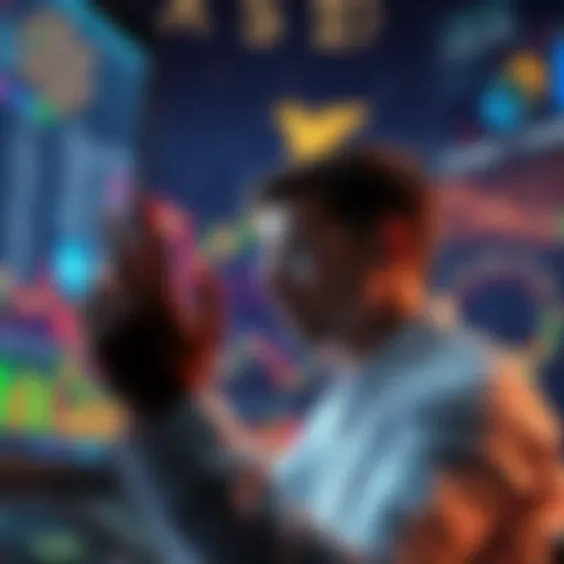 A person analyzing stock charts with astrological symbols in the background