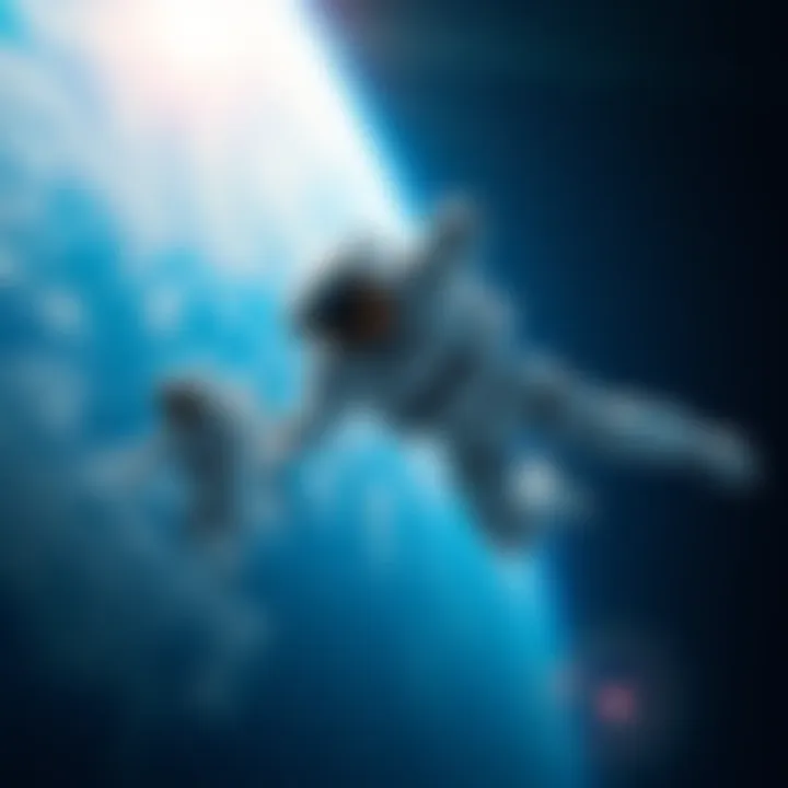 Astronauts in Space Two astronauts float in space with Earth visible in the background, highlighting modern space challenges.
