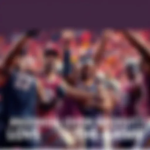 A group of athletes from different sports joyfully celebrating their love for the game, showing teamwork and passion, with a vibrant crowd in the background.