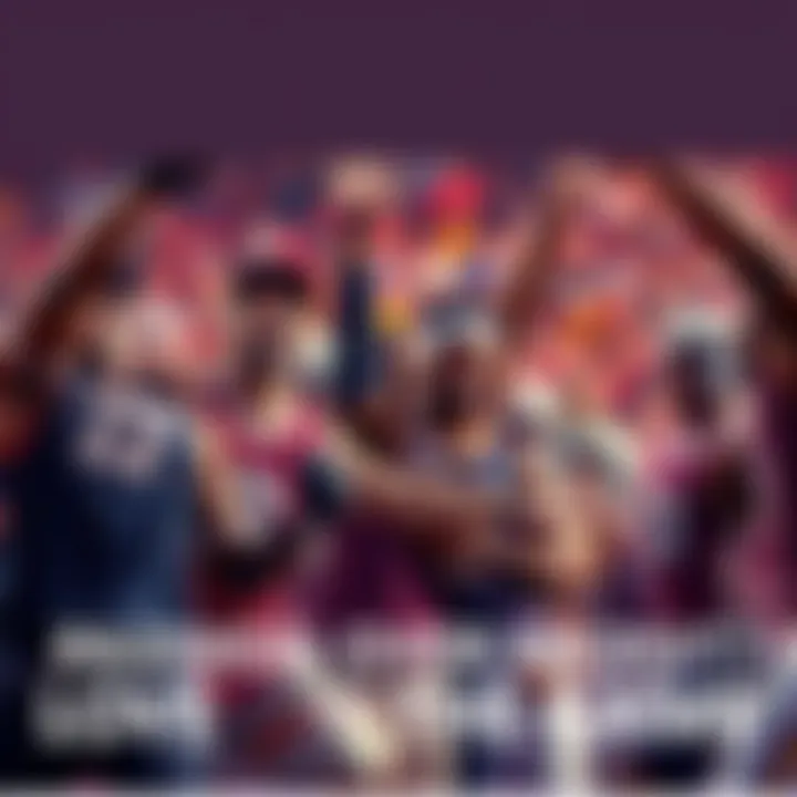 A group of athletes from different sports joyfully celebrating their love for the game, showing teamwork and passion, with a vibrant crowd in the background.