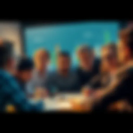 A group of people discussing the Atlas Buck add bonus with confused expressions, surrounded by notes and charts.