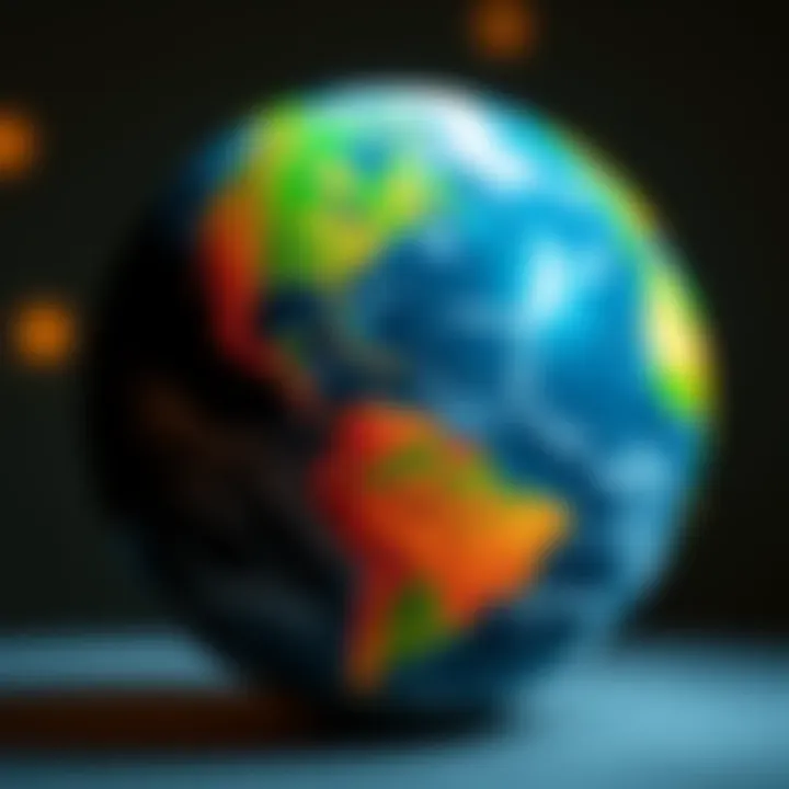 A globe with highlighted regions outside the USA, showing interest in Atlas Earth internationally.