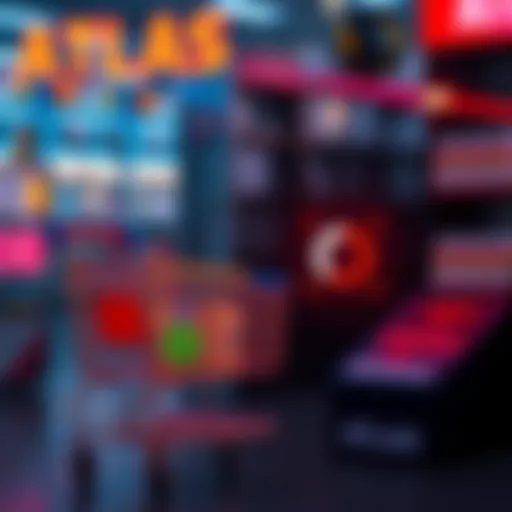 Graphic showing a shopping cart and a loading symbol to signify Atlas Shopping going offline for upgrades
