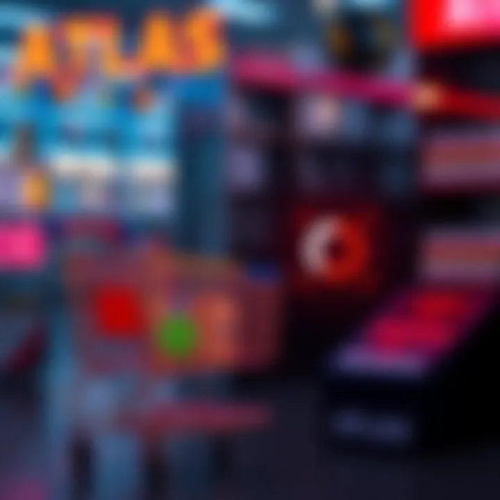Graphic showing a shopping cart and a loading symbol to signify Atlas Shopping going offline for upgrades