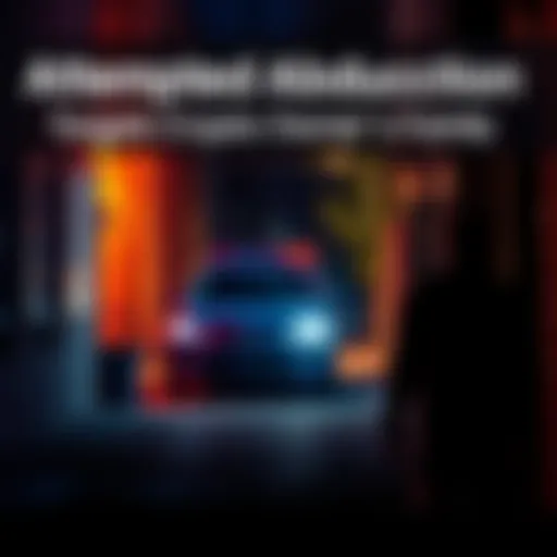A dark alley with a vehicle parked suspiciously, and a family member anxiously looking around, suggesting a tense situation.