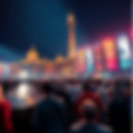 People gathered at a landmark auction event, discussing price predictions and bidding strategies.