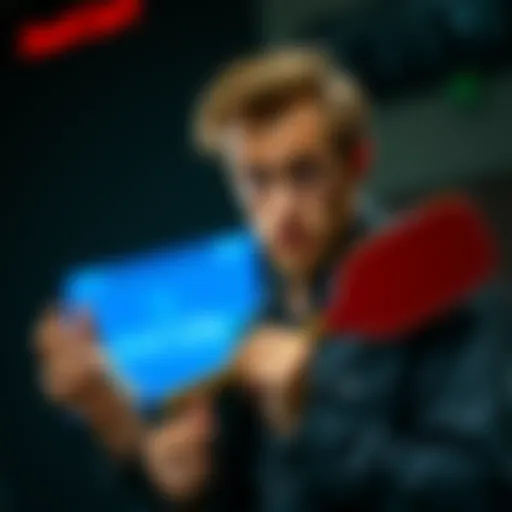 A person with a worried expression holding an auction paddle after winning a bid but looking at their empty wallet.