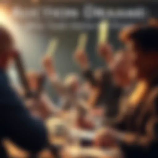 Bidders competing intensely at an auction, with raised paddles and excited expressions, showcasing the drama of the event.