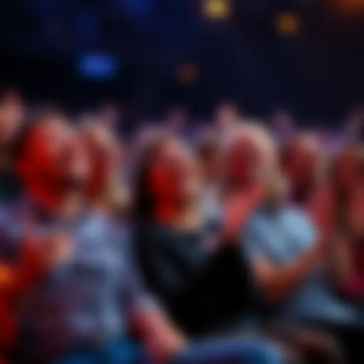 A lively audience enjoying a hilarious performance, with laughter and applause filling the air.
