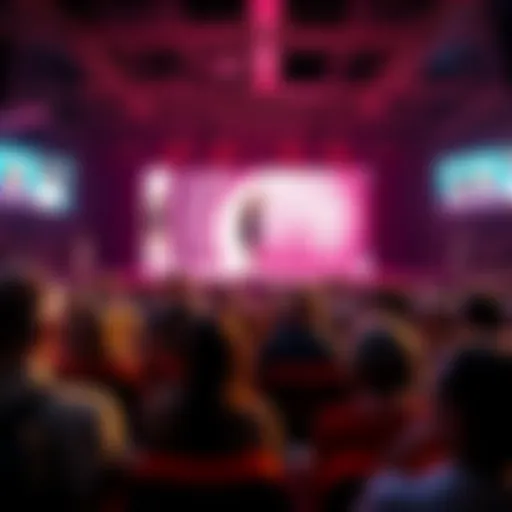 Audience Watching Fashion Show A diverse group of people watching the Victoria's Secret Fashion Show on a big screen, reflecting various emotions about body image and beauty standards.