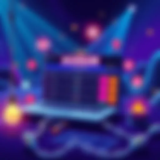 A digital illustration showing a prediction market platform with various betting options and regulatory icons surrounding it, representing challenges in decentralization.