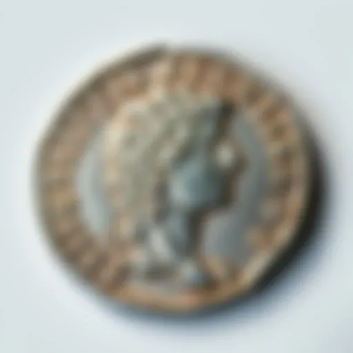 A close-up of a shiny silver Augustus denarius coin showing the unique Signis Receptis design on one side.