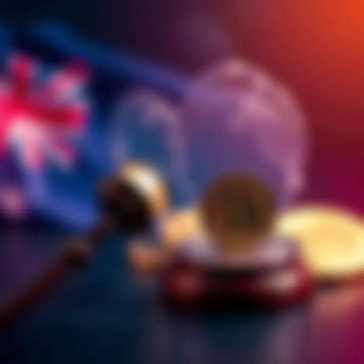 Regulatory Action Against Financial Fraud A symbolic image representing the crackdown on financial scams in Australia, featuring a gavel and cryptocurrency symbols with a broken heart in the background.