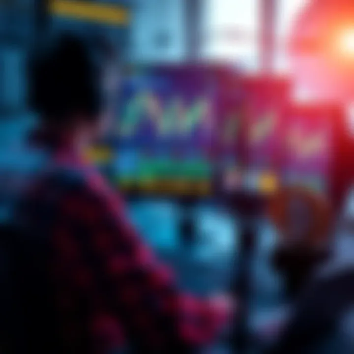Automated Crypto Workflow A person using a computer to automate cryptocurrency tasks, with graphs and digital currencies on the screen.
