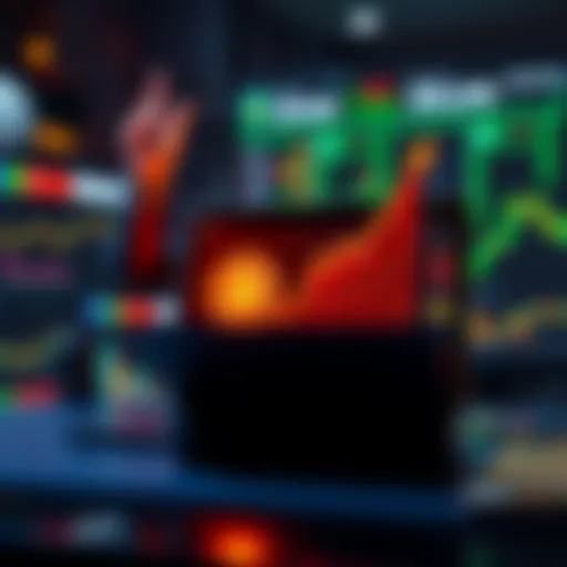 A trader celebrates success in memecoin trading with a laptop displaying rising charts and Sol currency, symbolizing profit growth.