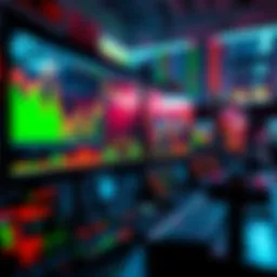 A graphic showing automated trading systems analyzing fast-moving financial charts during market volatility