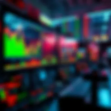 A graphic showing automated trading systems analyzing fast-moving financial charts during market volatility