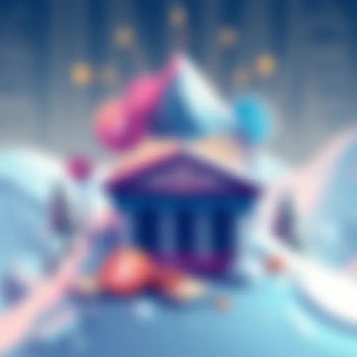 An illustration showing Avalanche's integration of traditional and decentralized finance with banks and technology symbols.