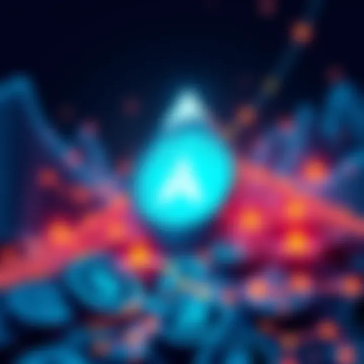 A digital representation of the Avalanche platform influencing global finance, with blockchain symbols and financial icons