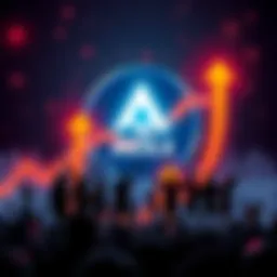 Graphic showing AVAX logo with upward trend arrows and community members supporting it