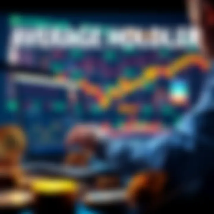 A person studying cryptocurrency charts on a laptop with digital coins in the foreground, representing hodling strategies
