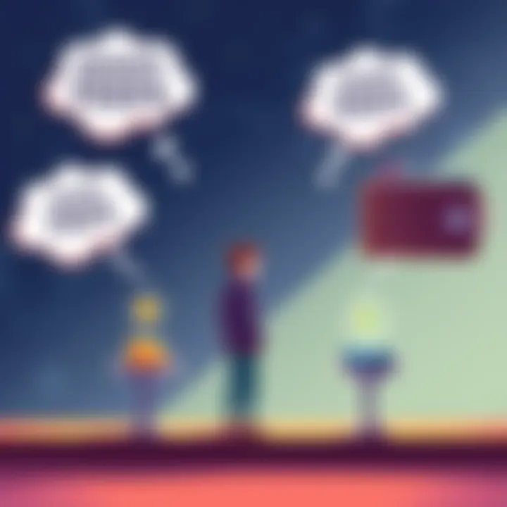 Illustration showing a person weighing options between wallets while hidden fees appear in thought bubbles above.