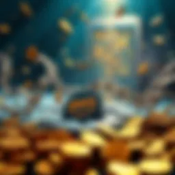 A visual representation of the impact of the AWS outage on cryptocurrency, depicting broken chains and a central server with coins scattered around.