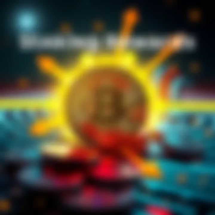 A vibrant graphic depicting the BADGER token and Bitcoin Cash with arrows indicating high staking yields and user engagement