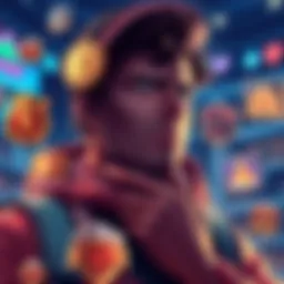 A player pondering the choice of buying badges or properties in a strategy game, showing images of badges and property icons