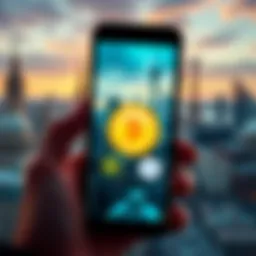 Badges and Travel A traveler holding a smartphone with badge icons on the screen, set against a backdrop of famous landmarks representing different locations.