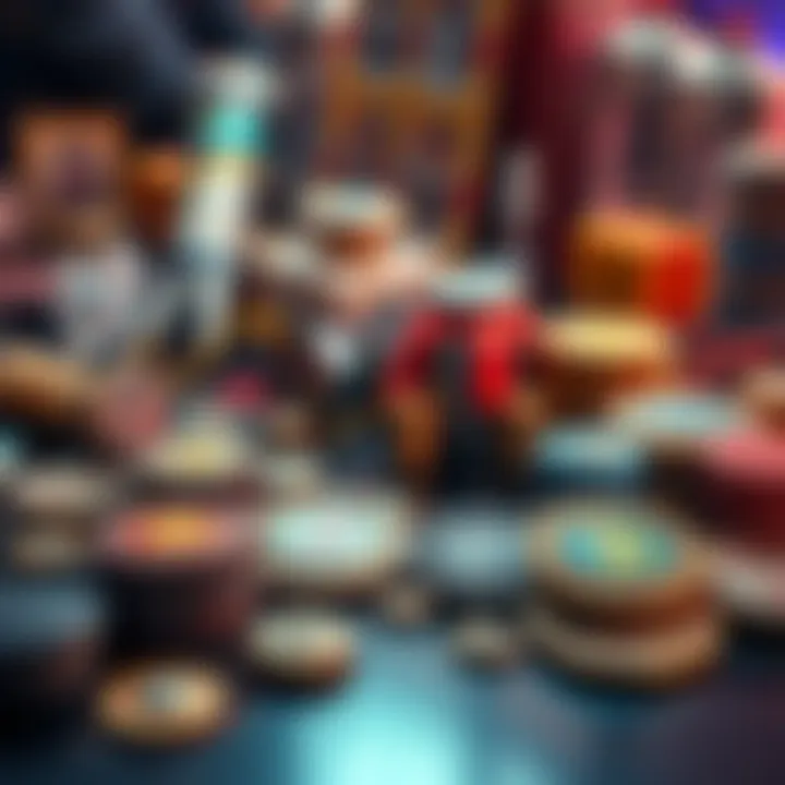 Badges and Parcels for Earnings A collection of badges and parcels on a table, representing items needed to earn money daily.