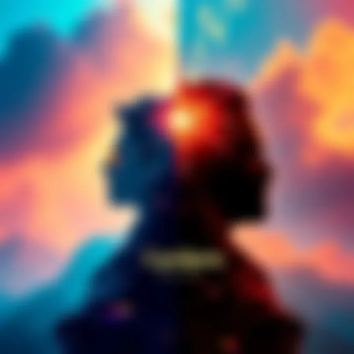 A visual representation of contrasting views on Cardano, one side showcasing optimism with bright colors and upward trends, while the other reflects skepticism with darker tones and downward trends.