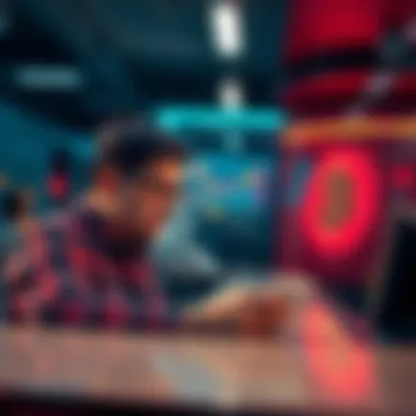 A customer looks frustrated at a bank counter after being denied a $20,000 withdrawal, with Bitcoin graphics in the background representing financial autonomy.