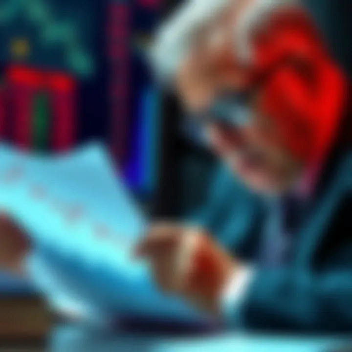 A worried banker looking at a financial report with a declining graph, indicating potential bank failures