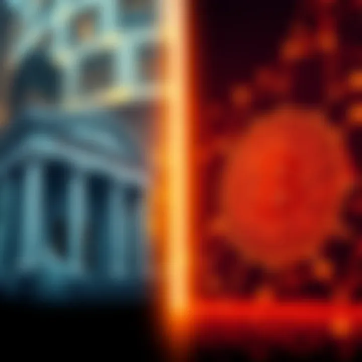 A graphic showing a bank building on one side with high fees being charged, and a digital currency symbol on the other side representing crypto exchanges, highlighting the tension between traditional ...