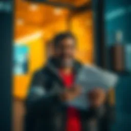Individual from Israel holding bank account opening documents near a bank