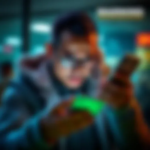 A worried bank customer looking at their phone, showing signs of distress after losing money to fraud.