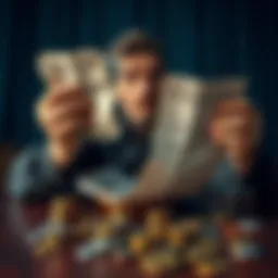 Bank Savings Losing Value A person looking worried while holding a bank statement showing a decline in savings value, with coins scattered on a table.