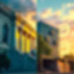 A split image showing a traditional bank building on one side and a digital finance interface on the other, highlighting the differences between conventional banking and decentralized finance.