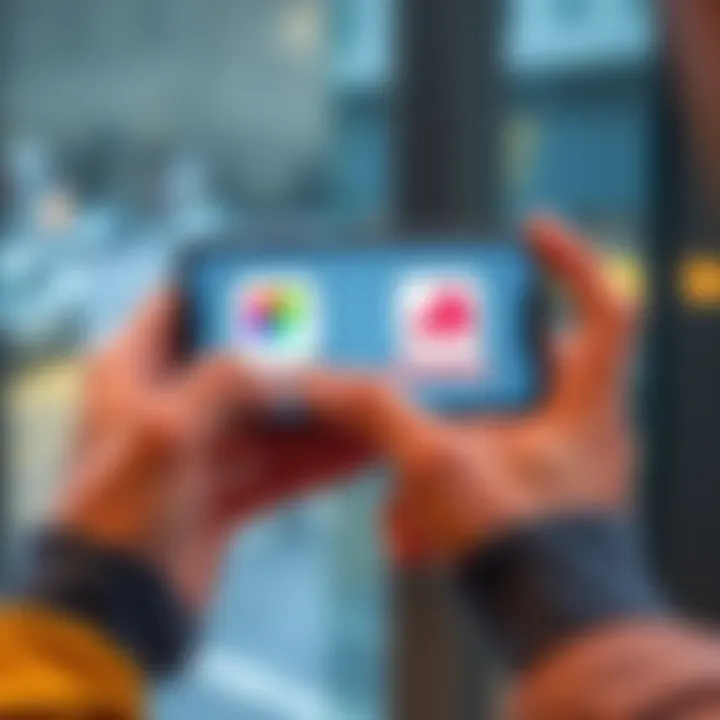 A person comparing banking apps on a smartphone, showcasing Revolut and NatWest icons on the screen.