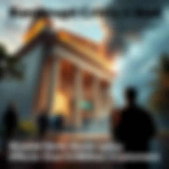 A visual representation of a collapsing bank building with worried customers outside, illustrating the impact of bank bankruptcy on people's finances.