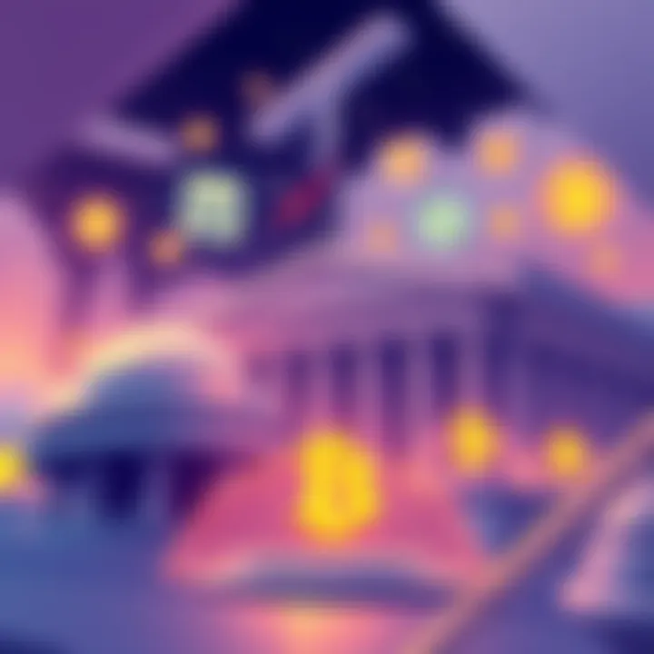 Illustration showing banks resisting the Clarity Act, with symbols of cryptocurrency exchanges in the background