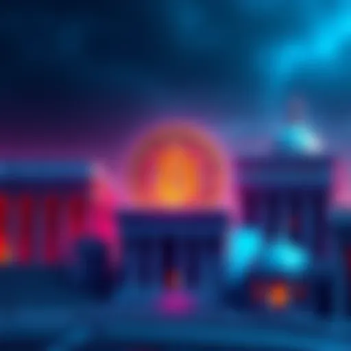 A visual representation of banks showing support for Bitcoin, featuring a Bitcoin logo alongside various bank buildings.