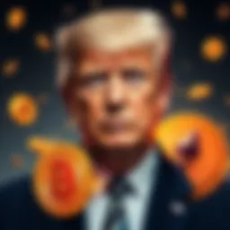 An image of a young man resembling Barron Trump with cryptocurrency symbols like Bitcoin and Ethereum around him, representing crypto investments.